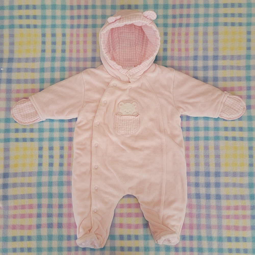 MINIBASIX ♡ Sweet Vintage Pink 'n White Baby Girl Velvet Teddy Bear Bunting 0-3M - Picture 4 of 17